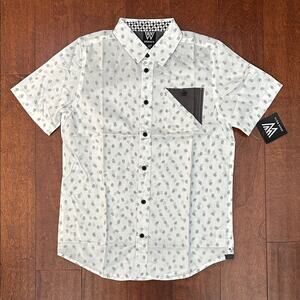 Shaun White White Button Down Shirt with Gray Skull Print, Size Large 12/14, NWT